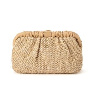 Olga Berg Woven Straw Clutch in Tan